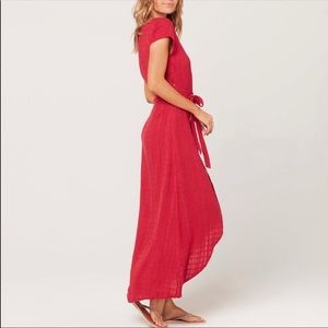 L*Space GOA wrap around dress Strawberry Red color size Large short sleeves NWT